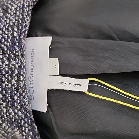 NWT BCBGeneration Black, Purple & White Tweed Wool Pea Coat Size: S - Picture 14 of 15